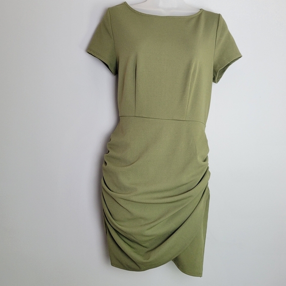 Planet Gold Size L Olive Cap Sleeve Bodycon Dress - Picture 11 of 11